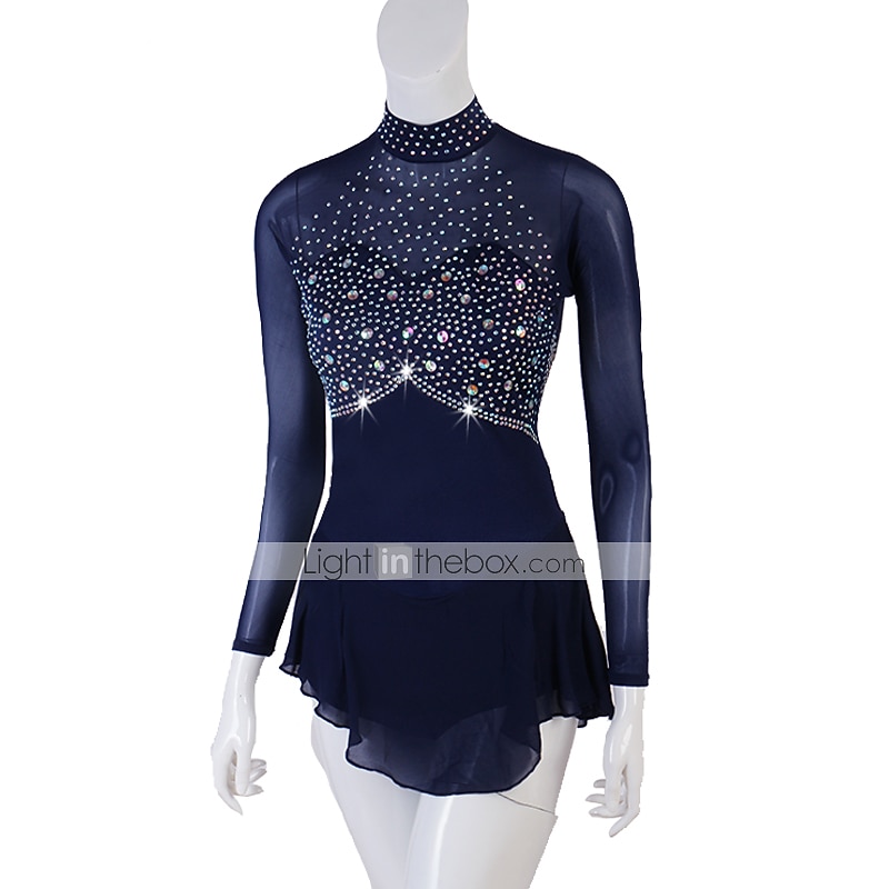 Eiskunstlaufkleid Damen Mädchen Eislaufen Kleider Austattungen Gelb Dunkelrot Dunkelmarine Patchwork Gitter Spandex Hochelastisch Praxis Professionell Wettbewerb Eiskunstlaufkleidung Kristalle 2026 - $117.99 –P3
