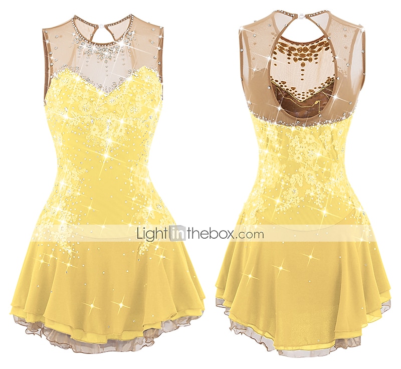 Figure Skating Dress Women's Girls' Ice Skating Dress Dark red White Pink Flower Open Back Mesh Spandex Practice Competition Skating Wear Jeweled Rhinestone Sleeveless Ice Skating Figure Skating 2026 - $177.99 –P15