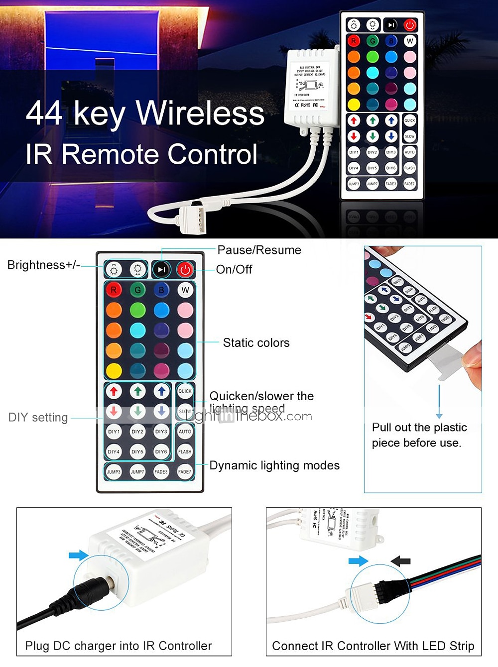 New Design of High Quality IR 44 key RGB Controller Three Way Integrated Outlet Controller of Double Sided Circuit Board DC12-24V 2025 - $13.49 –P3