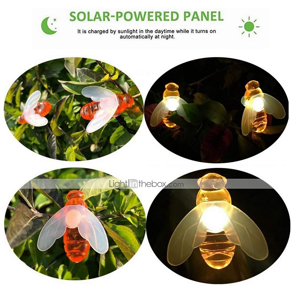 Outdoor Solar Bee String Lights, 20 LEDs Waterproof Garden Fairy Lights with 8 Modes, Solar-Powered LED Lights for Outdoor Terrace, Flowers, Trees & Party Decorations 2025 - $20.99 –P6