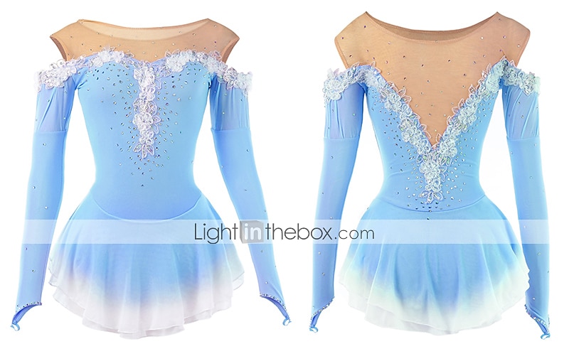 Kunstschaatsjurk Dames Voor meisjes Schaatsen Jurken Geel Roze Donker paars Lapwerk Netstof Spandex Hoge Elasticiteit Wedstrijd Kunstschaatskleding Kristal / Bergkristal Stom licht Modieus Lange mouw 2025 - $99.99 –P13