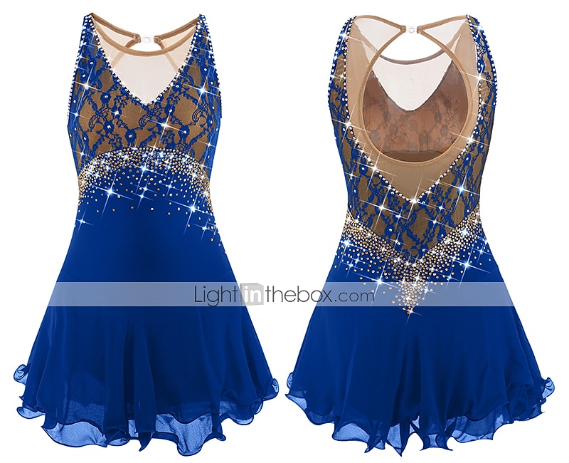 Kunstschaatsjurk Dames Voor meisjes Schaatsen Jurken Donker paars Wit Geel Open achterkant Netstof Spandex Kant Hoge Elasticiteit Wedstrijd Kunstschaatskleding Juwelen Strass Mouwloos Schaatsen 2026 - $142.99 –P17
