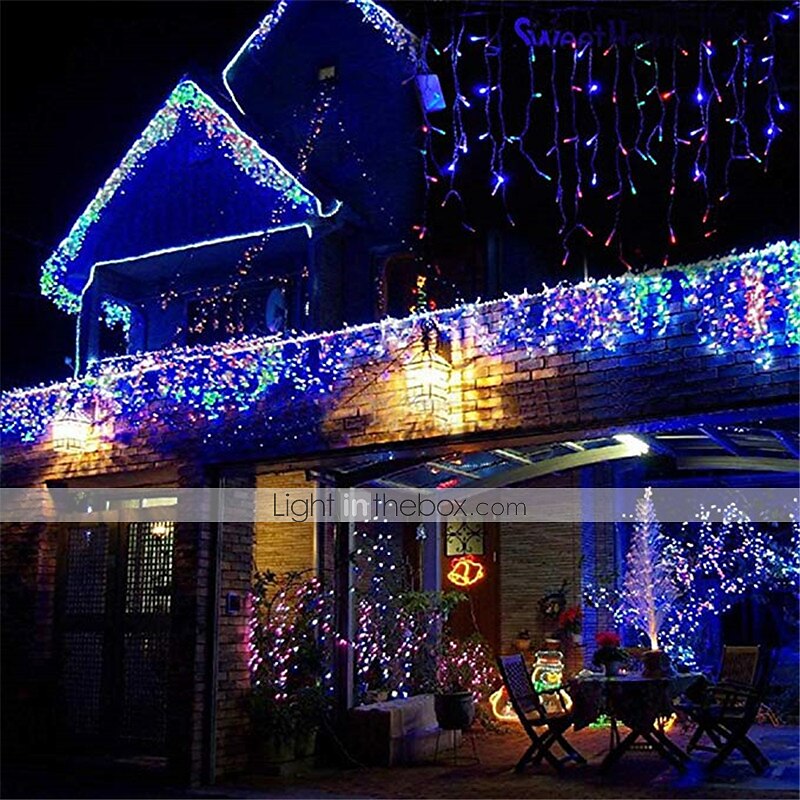 Elegante cadena de luces LED con forma de carámbano para recepción de bodas, 3 m x 1 m, 120 LED, resistente al agua para exteriores con 8 modos, guirnalda navideña para patio y jardín&amp;Decoración 2025 - $21.99 –P2