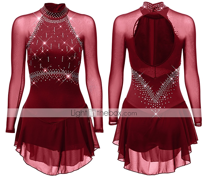 Figure Skating Dress Women's Girls' Ice Skating Dress Purple Dark Purple Black Mesh Spandex High Elasticity Competition Skating Wear Anatomic Design Quick Dry Handmade Classic Crystal / Rhinestone 2026 - $112.99 –P12