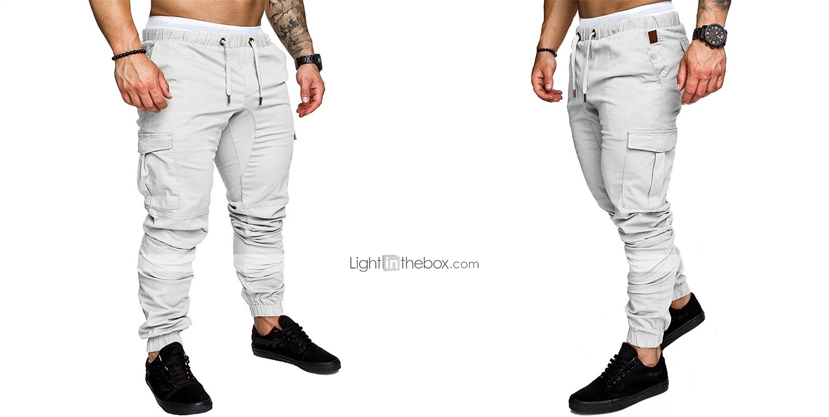 Men's Joggers Cargo Pants Drawstring Beam Foot Bottoms Outdoor Street Cotton Breathable Soft Fitness Gym Workout Performance Sportswear Activewear Solid Colored Dark Grey White Black / Stretchy 2026 - $21.99 –P2