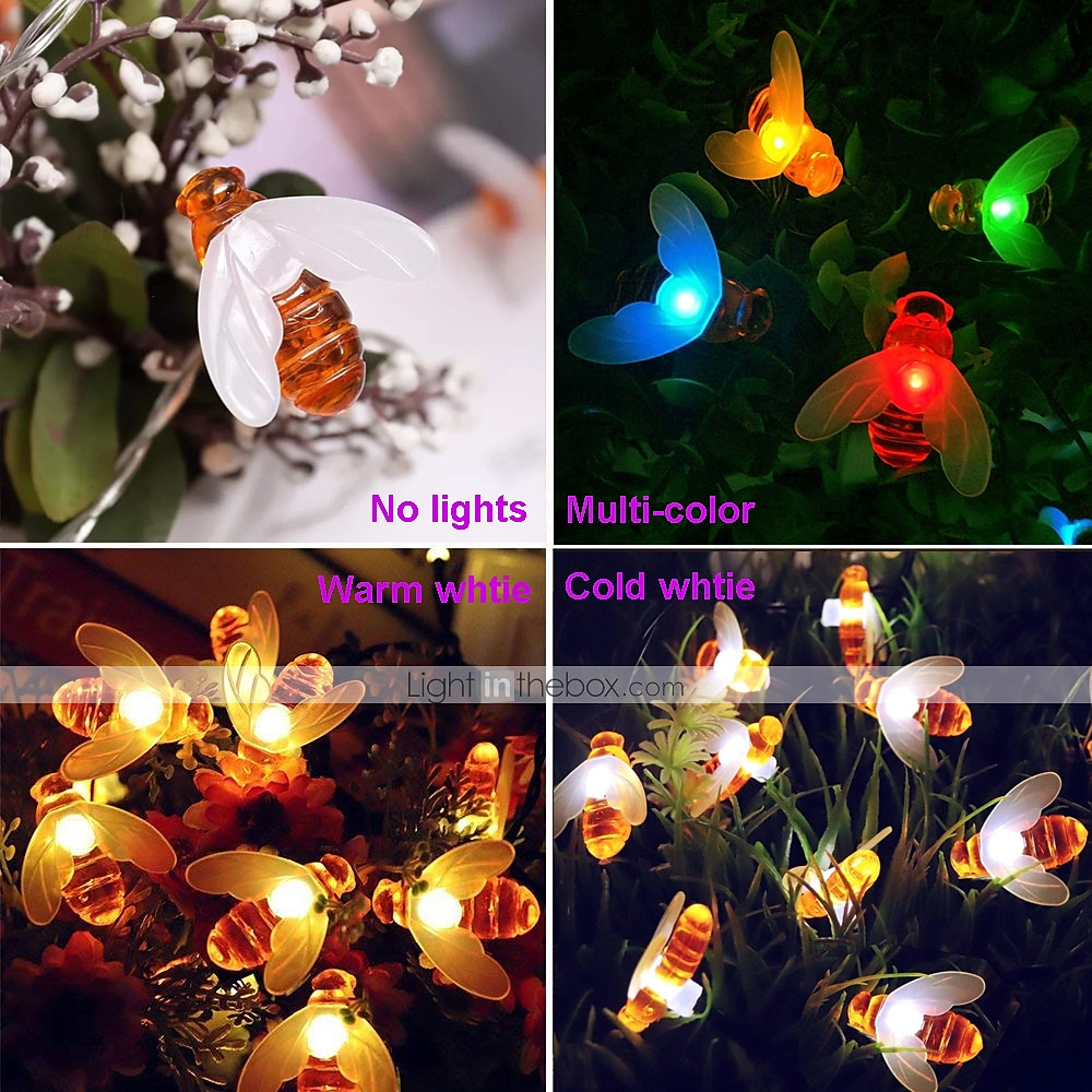 Outdoor Solar Bee String Lights, 20 LEDs Waterproof Garden Fairy Lights with 8 Modes, Solar-Powered LED Lights for Outdoor Terrace, Flowers, Trees & Party Decorations 2025 - $20.99 –P2