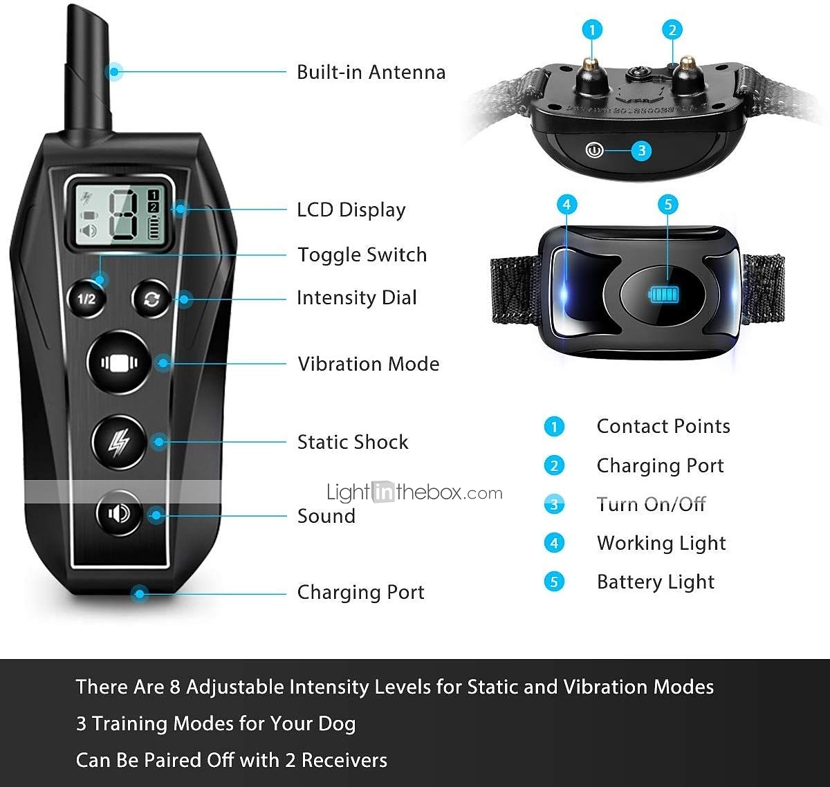 2025年 犬の訓練　500m範囲　防水　自動　ケース付属　ショック　カラー　lcd　電気　犬　ペット　反射トレーナー　充電可能　行動　ペット　服従訓練　耐久性　訓練　犬用　ペット用　充電可能　アンチ犬叫　トレーナー　反射  コレクション – $67.99 –P12