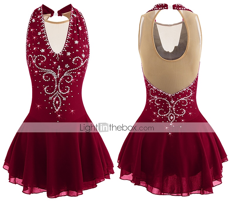 Figure Skating Dress Women's Girls' Ice Skating Dress Black White Yellow Patchwork Open Back Mesh Spandex High Elasticity Practice Competition Skating Wear Jeweled Rhinestone Sleeveless Ice Skating 2026 - $141.99 –P15