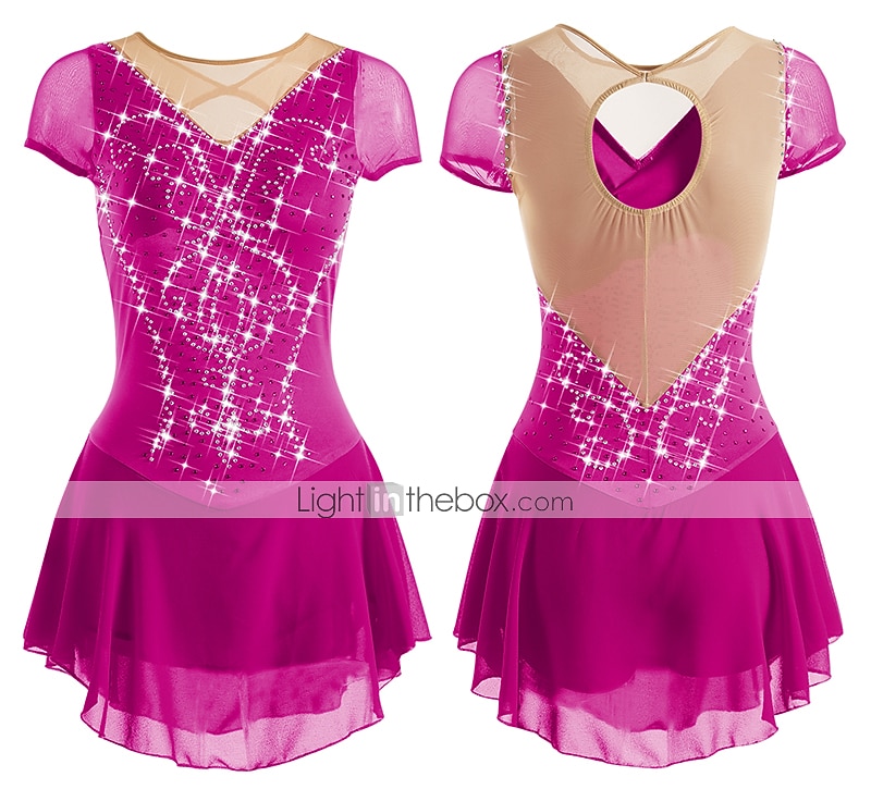 Figure Skating Dress Women's Girls' Ice Skating Dress Outfits White Purple Red Mesh Spandex High Elasticity Training Leisure Sports Practice Skating Wear Anatomic Design Handmade Patchwork Classic 2026 - $112.99 –P15