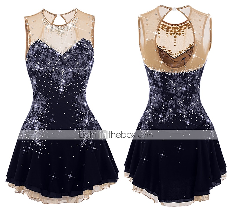 Figure Skating Dress Women's Girls' Ice Skating Dress Dark red White Pink  Flower Open Back Mesh Spandex Practice Competition Skating Wear Jeweled  Rhinestone Sleeveless Ice Skating Figure Skating 2026 - $186.99