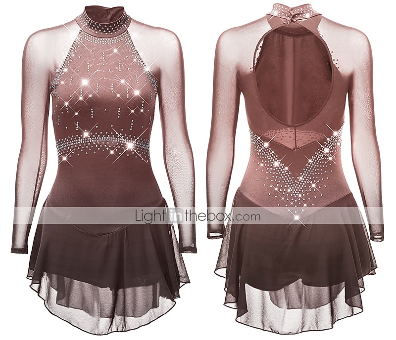 Figure Skating Dress Women's Girls' Ice Skating Dress Purple Dark Purple Black Mesh Spandex High Elasticity Competition Skating Wear Anatomic Design Quick Dry Handmade Classic Crystal / Rhinestone 2026 - $112.99 –P14