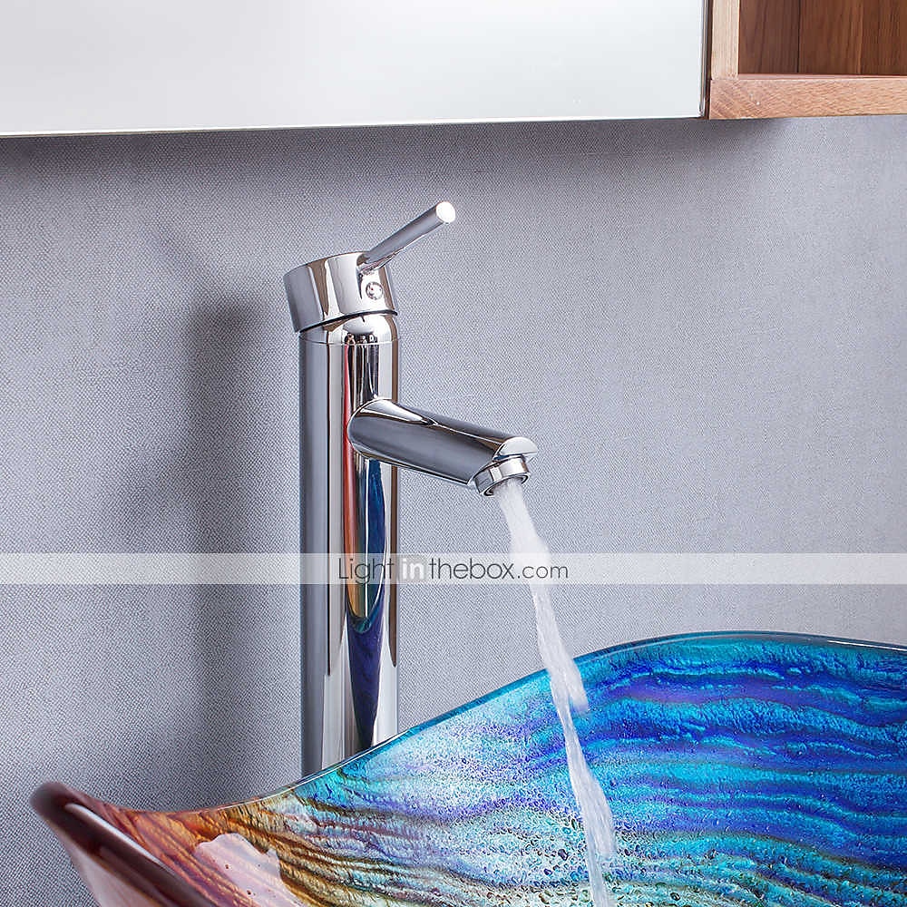 lavabo da bagno rettangolare 21 "x15", miscelatore lavabo e scarico combinato con scarico a scomparsa, lavabo artistico in vetro temperato colorato a forma di barca, lavabo da appoggio sopra lavabo lavabo artistico del 2025 a $372.59 –P4