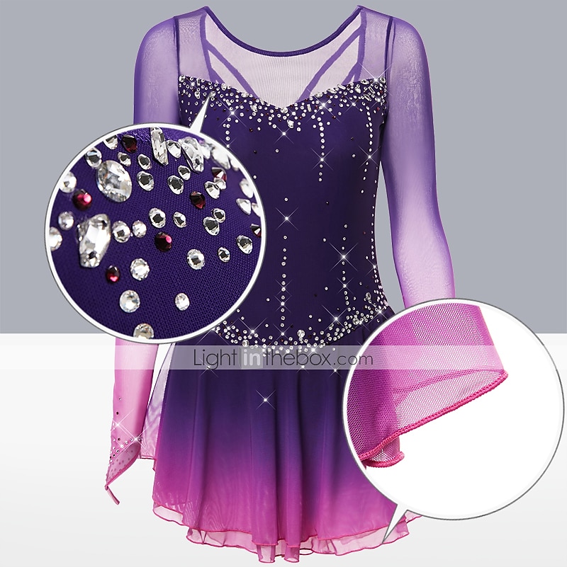 Taitoluistelupuku Naisten Tyttöjen Luistimet Hameet Tumma harmaa Violetti Purppura Silmukka Spandex Erittäin elastinen Kouluts Harjoittelu Kilpailu Luisteluasu Käsintehty Klassinen Kristalli / Strassi 2026 - $168.99 –P1