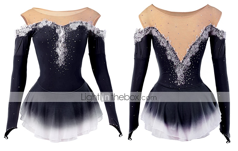 Kunstschaatsjurk Dames Voor meisjes Schaatsen Jurken Geel Roze Donker paars Lapwerk Netstof Spandex Hoge Elasticiteit Wedstrijd Kunstschaatskleding Kristal / Bergkristal Stom licht Modieus Lange mouw 2025 - $99.99 –P11