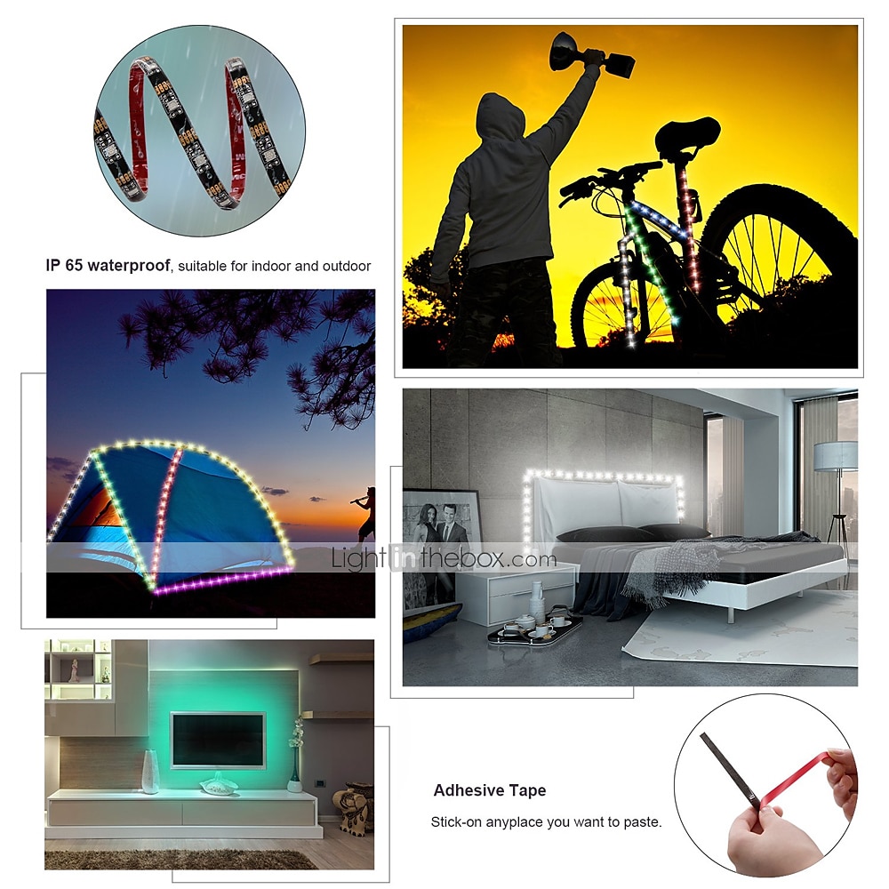 2025年 防水 USB LED ストリップ ライト RGB カラー変更 3.28-15 フィート 電池式 LED ストリップ ライト フレキシブル 電池式 LED ライト 3 つのキー付き IR コントローラー 寝室 デスク ホームルーム テレビ キャンプ DIY 装飾用  コレクション – $8.99 –P6
