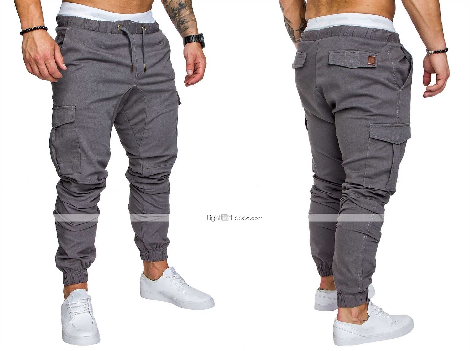 Men's Joggers Cargo Pants Drawstring Beam Foot Bottoms Outdoor Street Cotton Breathable Soft Fitness Gym Workout Performance Sportswear Activewear Solid Colored Dark Grey White Black / Stretchy 2026 - $21.99 –P4