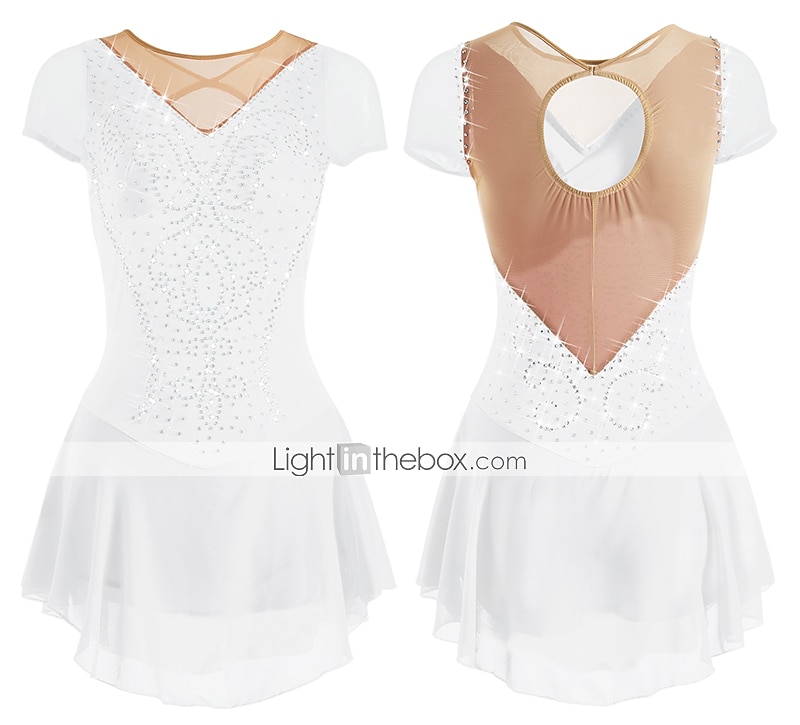 Figure Skating Dress Women's Girls' Ice Skating Dress Outfits White Purple Red Mesh Spandex High Elasticity Training Leisure Sports Practice Skating Wear Anatomic Design Handmade Patchwork Classic 2026 - $112.99 –P19