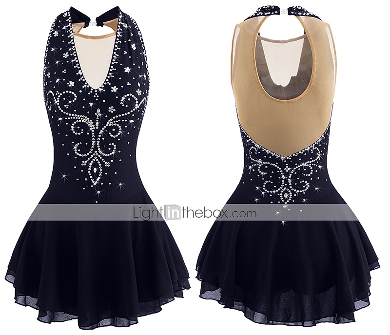 Figure Skating Dress Women's Girls' Ice Skating Dress Black White Yellow Patchwork Open Back Mesh Spandex High Elasticity Practice Competition Skating Wear Jeweled Rhinestone Sleeveless Ice Skating 2026 - $141.99 –P14