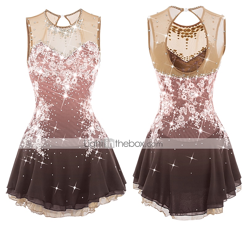 Figure Skating Dress Women's Girls' Ice Skating Dress Dark red White Pink Flower Open Back Mesh Spandex Practice Competition Skating Wear Jeweled Rhinestone Sleeveless Ice Skating Figure Skating 2026 - $177.99 –P14