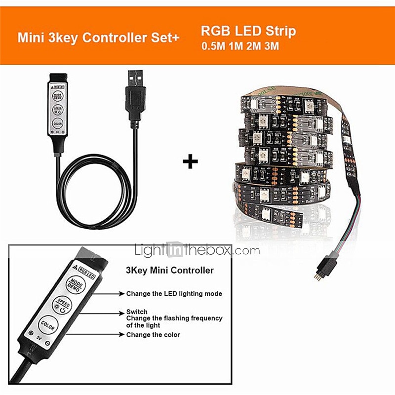 1set LED Light Strips RGB Tiktok Lights USB DC 5V 5050 RGB Mini 3Key Remote Flexible Light IP65 1m TV Background Lighting Ribbon Tape 2025 - $18.99 –P1