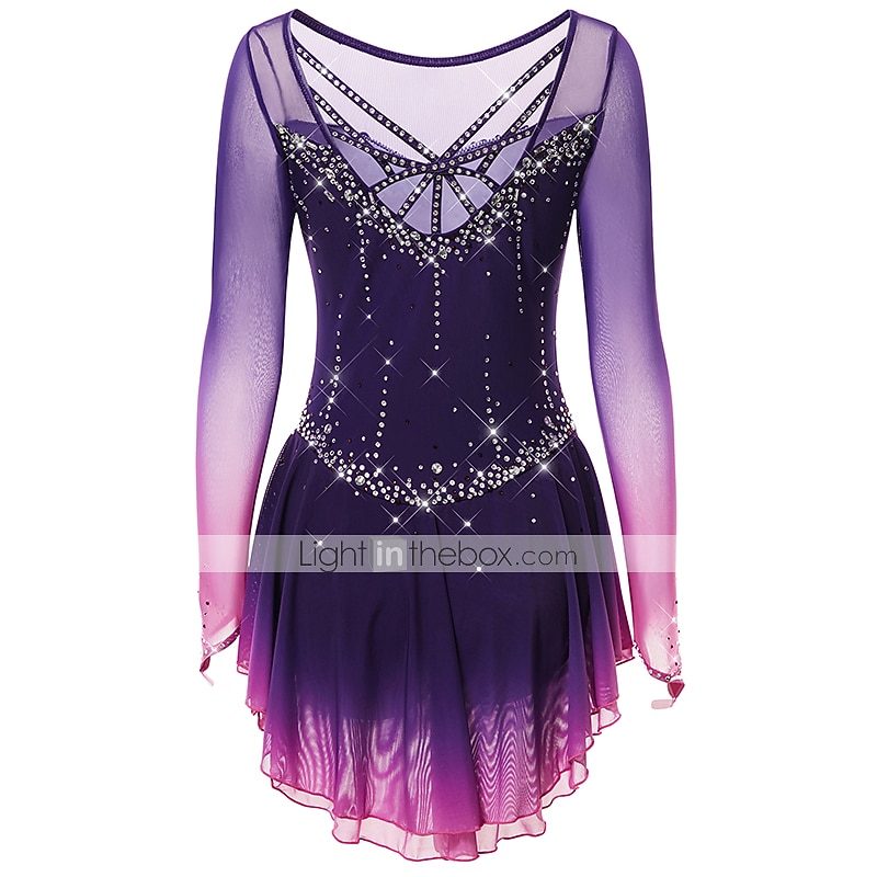 Taitoluistelupuku Naisten Tyttöjen Luistimet Hameet Tumma harmaa Violetti Purppura Silmukka Spandex Erittäin elastinen Kouluts Harjoittelu Kilpailu Luisteluasu Käsintehty Klassinen Kristalli / Strassi 2026 - $168.99 –P3