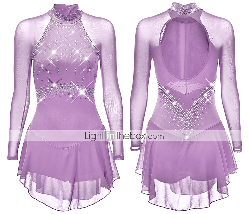 Figure Skating Dress Women's Girls' Ice Skating Dress Purple Dark Purple Black Mesh Spandex High Elasticity Competition Skating Wear Anatomic Design Quick Dry Handmade Classic Crystal / Rhinestone 2026 - $112.99 –P18