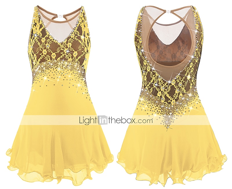 Kunstschaatsjurk Dames Voor meisjes Schaatsen Jurken Donker paars Wit Geel Open achterkant Netstof Spandex Kant Hoge Elasticiteit Wedstrijd Kunstschaatskleding Juwelen Strass Mouwloos Schaatsen 2026 - $142.99 –P18
