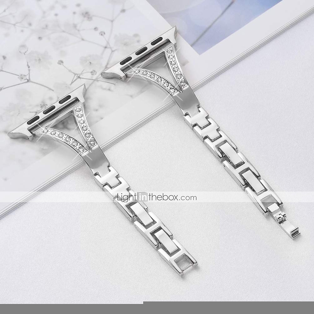 Pasek do zegarka na Apple Watch 38mm 40mm 41mm 42mm 44mm 45mm 49mm iwatch Series Ultra 8 7 6 SE 5 4 3 2 1 Stal nierdzewna Stras Zastąpienie Pasek Damskie Błyszczący Diament Zapięcie metalowe 2025 - $19.99 –P10