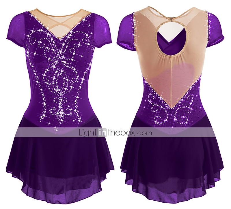 Figure Skating Dress Women's Girls' Ice Skating Dress Outfits White Purple Red Mesh Spandex High Elasticity Training Leisure Sports Practice Skating Wear Anatomic Design Handmade Patchwork Classic 2026 - $112.99 –P16