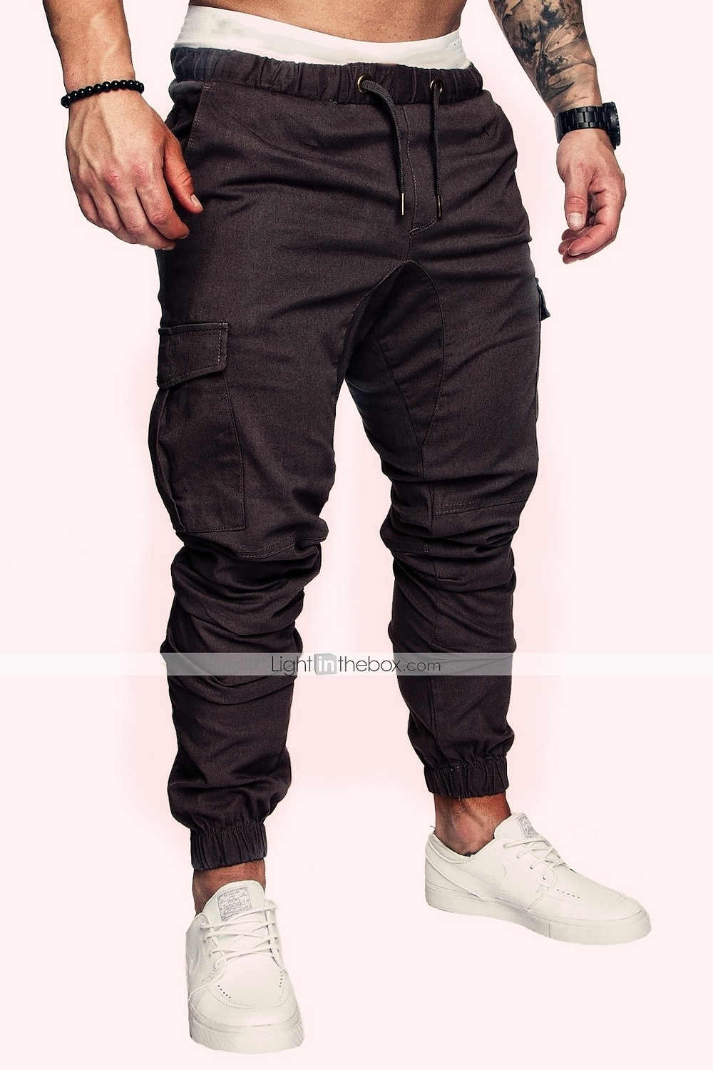 Men's Joggers Cargo Pants Drawstring Beam Foot Bottoms Outdoor Street Cotton Breathable Soft Fitness Gym Workout Performance Sportswear Activewear Solid Colored Dark Grey White Black / Stretchy 2026 - $21.99 –P9