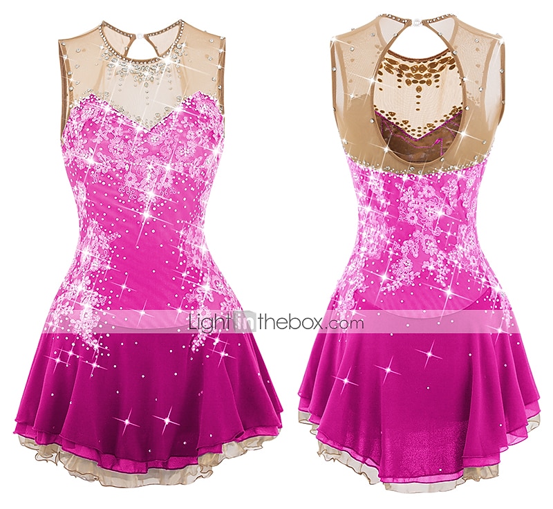 Figure Skating Dress Women's Girls' Ice Skating Dress Dark red White Pink Flower Open Back Mesh Spandex Practice Competition Skating Wear Jeweled Rhinestone Sleeveless Ice Skating Figure Skating 2026 - $177.99 –P18