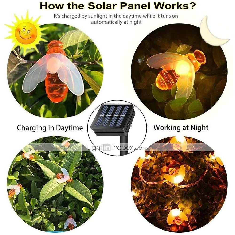 Outdoor Solar Bee String Lights, 20 LEDs Waterproof Garden Fairy Lights with 8 Modes, Solar-Powered LED Lights for Outdoor Terrace, Flowers, Trees & Party Decorations 2025 - $20.99 –P7