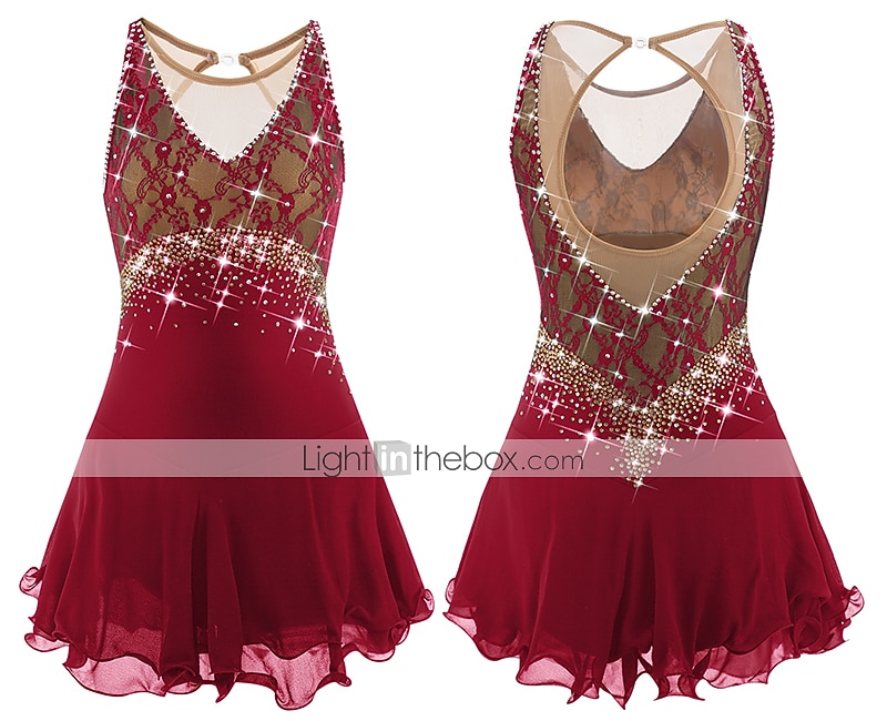 Kunstschaatsjurk Dames Voor meisjes Schaatsen Jurken Donker paars Wit Geel Open achterkant Netstof Spandex Kant Hoge Elasticiteit Wedstrijd Kunstschaatskleding Juwelen Strass Mouwloos Schaatsen 2026 - $142.99 –P15