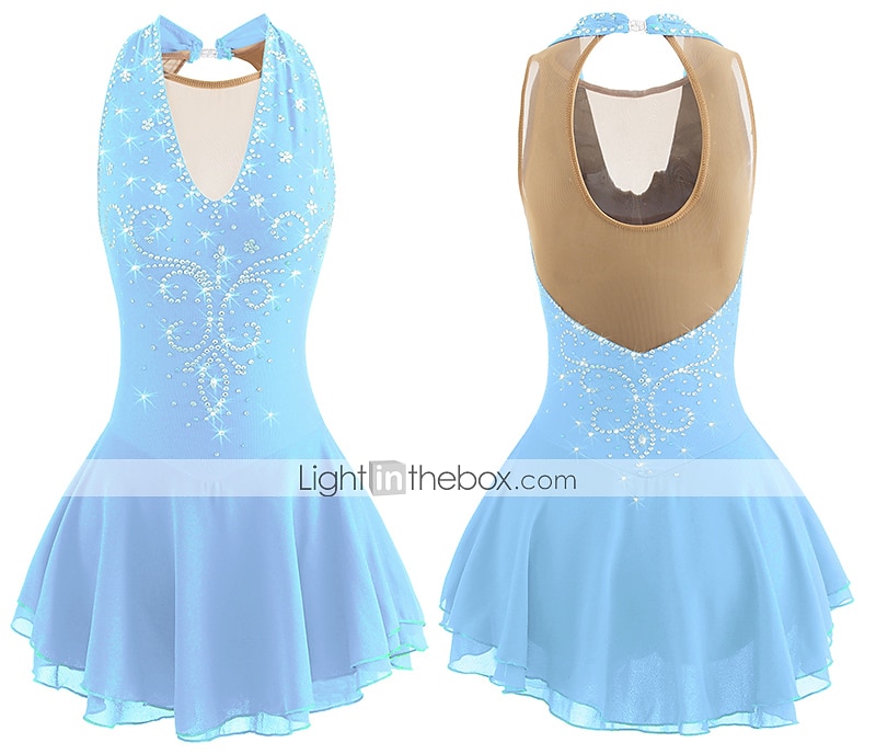Figure Skating Dress Women's Girls' Ice Skating Dress Black White Yellow Patchwork Open Back Mesh Spandex High Elasticity Practice Competition Skating Wear Jeweled Rhinestone Sleeveless Ice Skating 2026 - $141.99 –P17