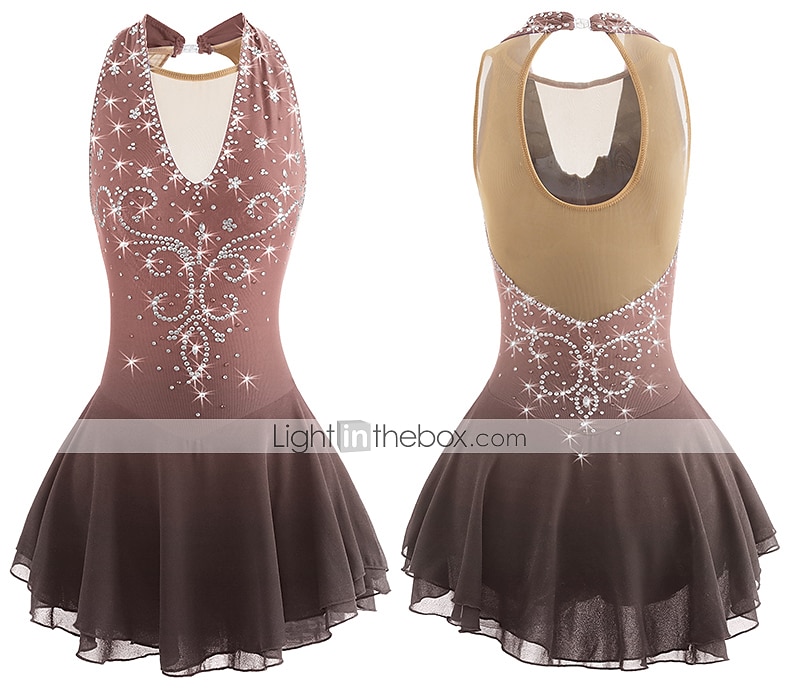 Figure Skating Dress Women's Girls' Ice Skating Dress Black White Yellow Patchwork Open Back Mesh Spandex High Elasticity Practice Competition Skating Wear Jeweled Rhinestone Sleeveless Ice Skating 2026 - $141.99 –P16