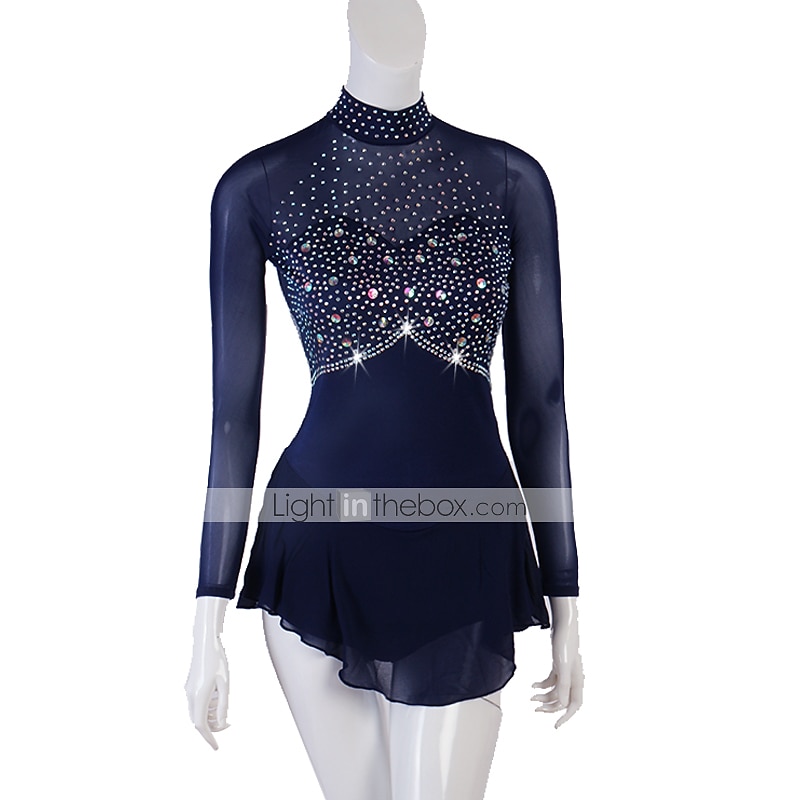 Eiskunstlaufkleid Damen Mädchen Eislaufen Kleider Austattungen Gelb Dunkelrot Dunkelmarine Patchwork Gitter Spandex Hochelastisch Praxis Professionell Wettbewerb Eiskunstlaufkleidung Kristalle 2026 - $117.99 –P2