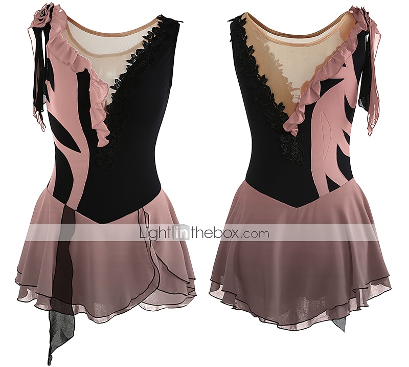 Eiskunstlaufkleid Damen Mädchen Eislaufen Kleider Austattungen Yan-pink Violett Wie im Bild Patchwork Asymmetrischer Saum Gitter Spandex Hochelastisch Praxis Professionell Wettbewerb 2025 - $116.99 –P13