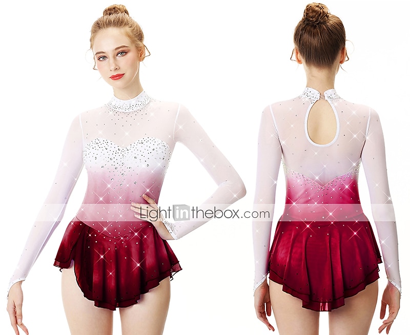 Figure Skating Dress Women's Girls' Ice Skating Dress Outfits Yan pink Golden yellow Violet Halo Dyeing Spandex Stretch Yarn Lace High Elasticity Professional Competition Skating Wear Handmade Fashion 2026 - $141.99 –P14