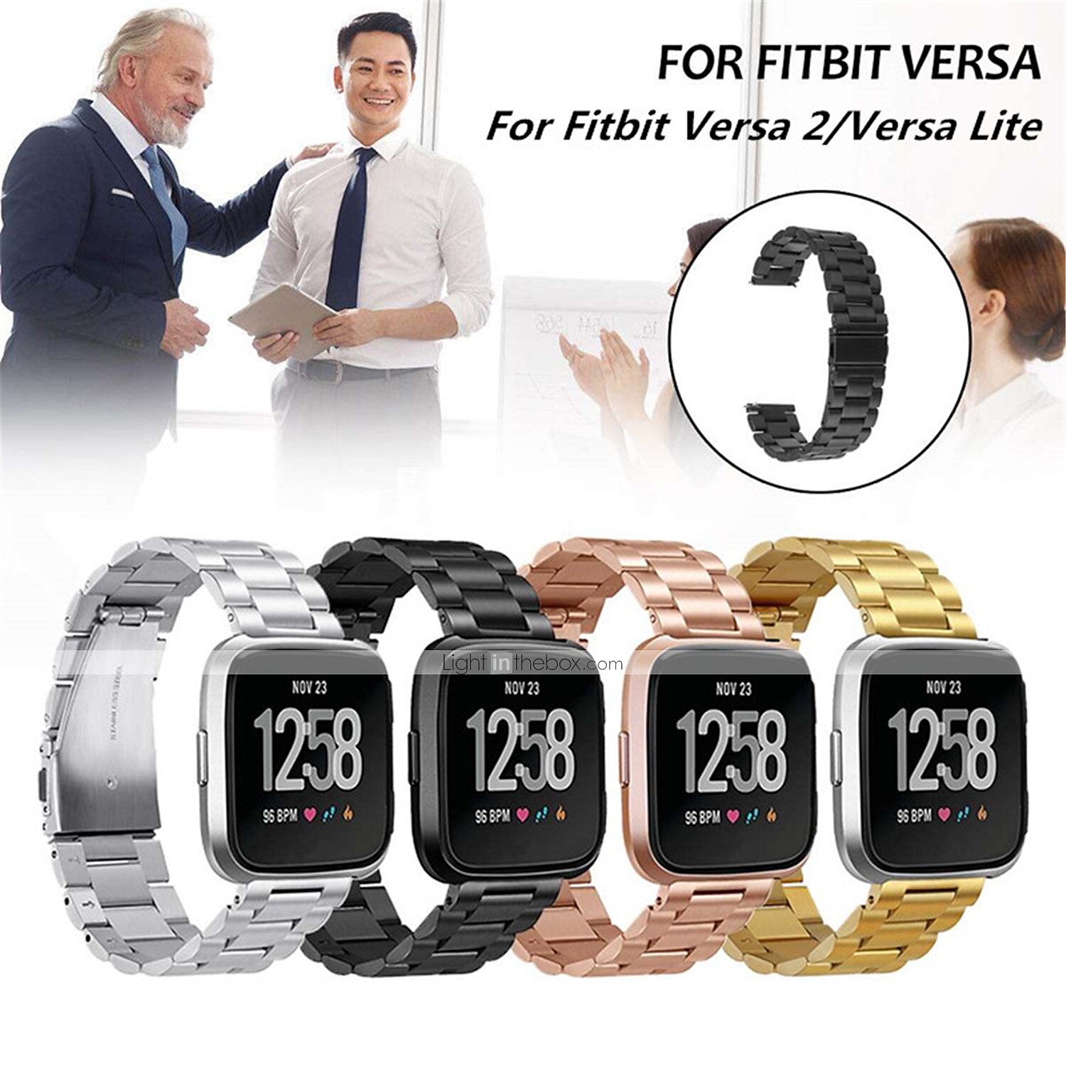 Ремешок для часов для Фитбит Versa 2 / Versa Lite / Versa SE / Versa Нержавеющая сталь Замена Ремень Браслеты из звеньев Браслет 2025 - $15.99 –P1