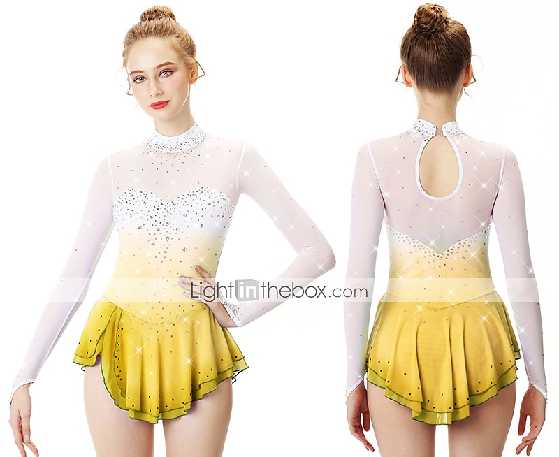 Figure Skating Dress Women's Girls' Ice Skating Dress Outfits Yan pink Golden yellow Violet Halo Dyeing Spandex Stretch Yarn Lace High Elasticity Professional Competition Skating Wear Handmade Fashion 2026 - $141.99 –P16