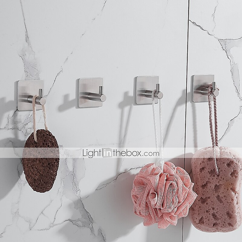 il set di accessori per il bagno in acciaio inossidabile include portarotolo multifunzione e ganci per accappatoio 4 pezzi nero opaco senza punzonatura e argento spazzolato con adesivo a forte del 2025 a $36.99 –P3