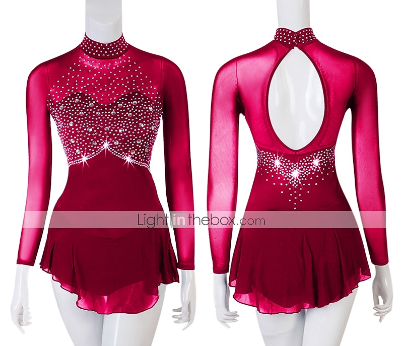 Eiskunstlaufkleid Damen Mädchen Eislaufen Kleider Austattungen Gelb Dunkelrot Dunkelmarine Patchwork Gitter Spandex Hochelastisch Praxis Professionell Wettbewerb Eiskunstlaufkleidung Kristalle 2026 - $117.99 –P12