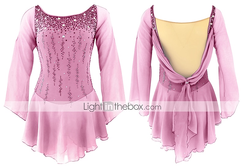 Robe de Patinage Artistique Femme Fille Patinage Robes Tenue Rose clair Blanc / Blanc Jaune et jaune Dos ouvert Spandex Micro-élastique Entraînement Tenue de Patinage Fait à la main Classique Cristal de 2025 ? $145.99 –P9