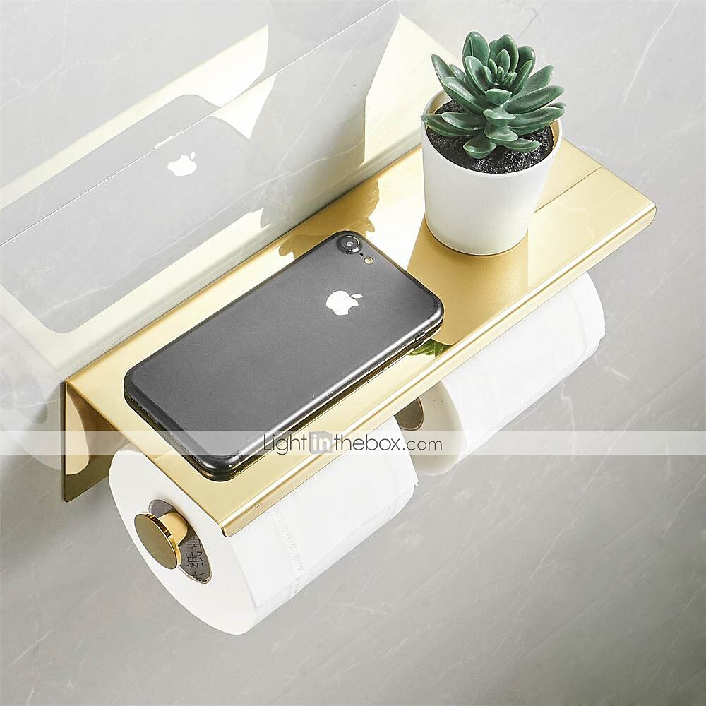 Toilet Paper Holder Multifunction Stainless Steel Bathroom Shelf Double Rods Wall Mounted 1pc 2025 - $60.99 –P4