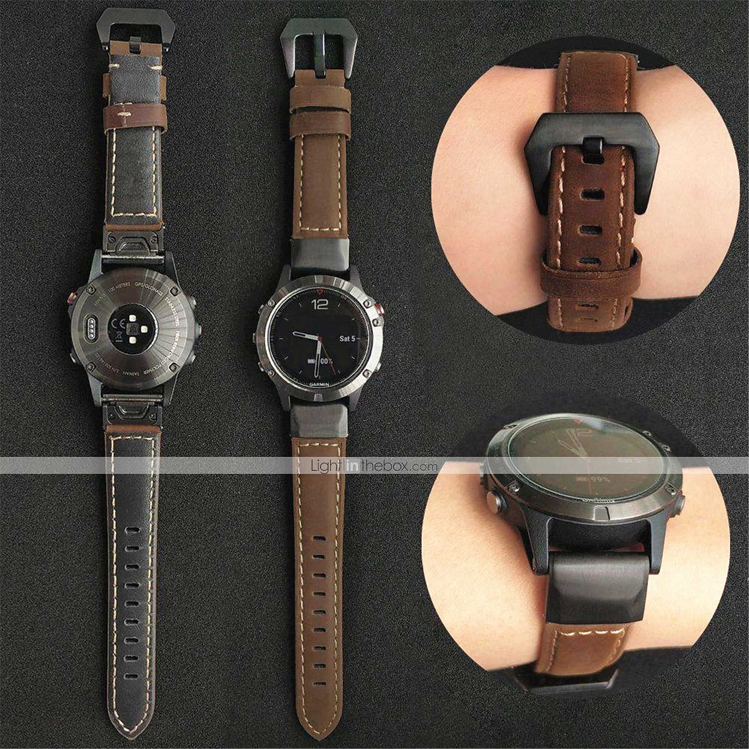 Bracelet cuir véritable QuickFit 22mm pour Garmin Fenix 7 6 5 Forerunner 955 Solar 945 935 Instinct 2 Epix Approach S62 S60 Marq Descent G1 Quatix 7 de 2025 ? $25.99 –P1