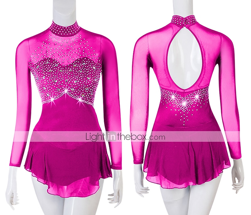 Eiskunstlaufkleid Damen Mädchen Eislaufen Kleider Austattungen Gelb Dunkelrot Dunkelmarine Patchwork Gitter Spandex Hochelastisch Praxis Professionell Wettbewerb Eiskunstlaufkleidung Kristalle 2026 - $117.99 –P11