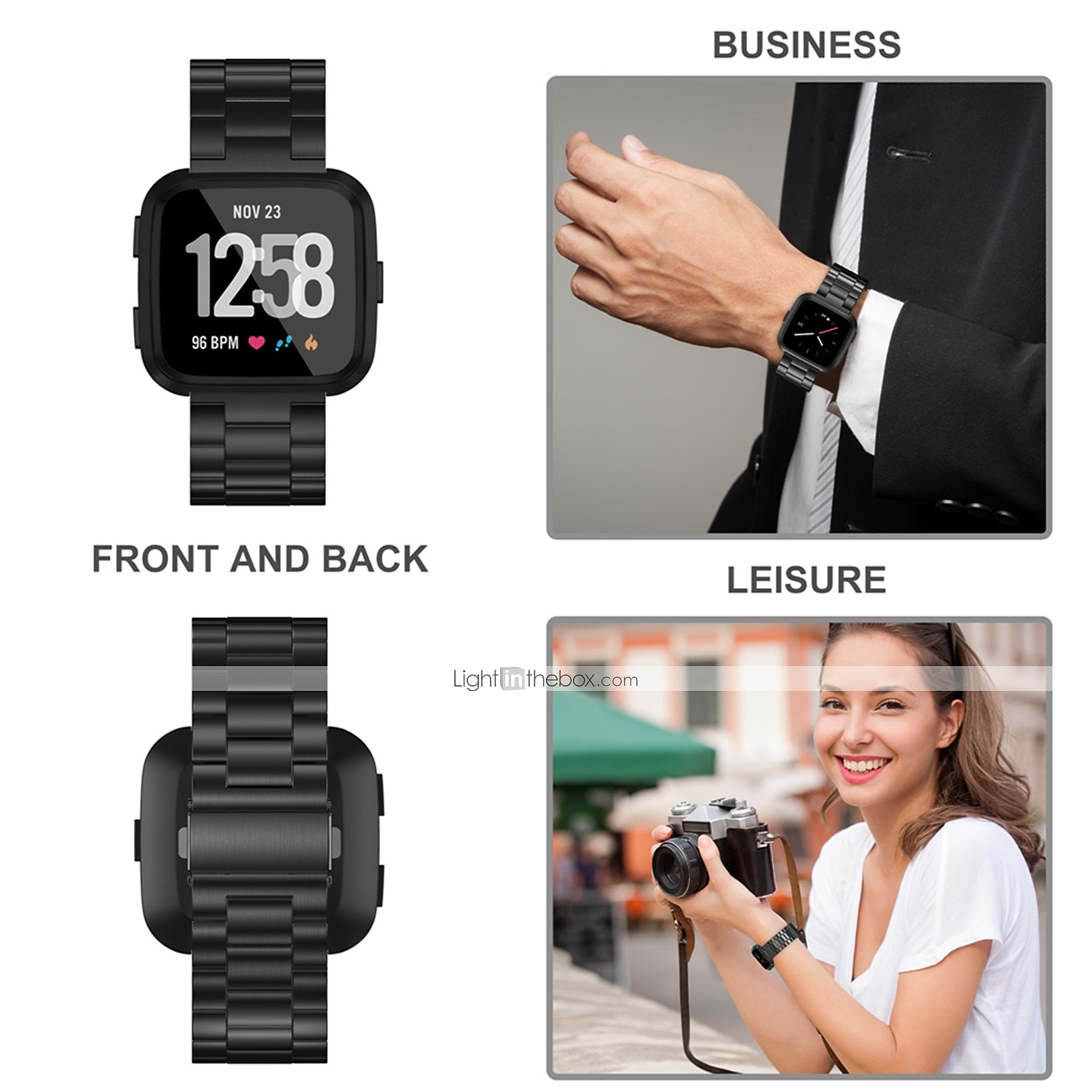 Ремешок для часов для Фитбит Versa 2 / Versa Lite / Versa SE / Versa Нержавеющая сталь Замена Ремень Браслеты из звеньев Браслет 2025 - $15.99 –P8