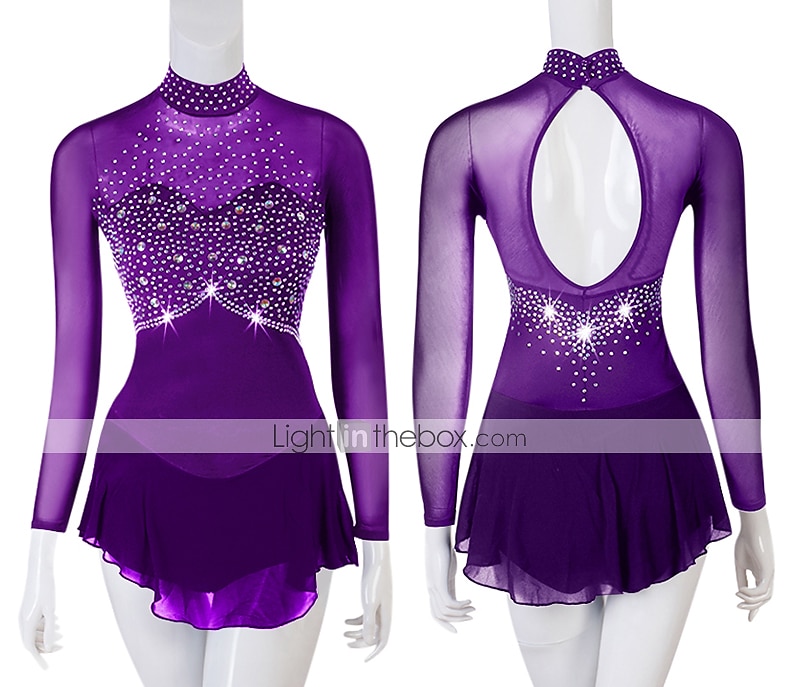 Eiskunstlaufkleid Damen Mädchen Eislaufen Kleider Austattungen Gelb Dunkelrot Dunkelmarine Patchwork Gitter Spandex Hochelastisch Praxis Professionell Wettbewerb Eiskunstlaufkleidung Kristalle 2026 - $117.99 –P9