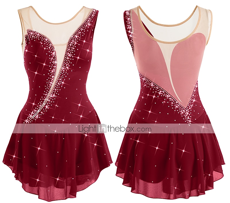 Kunstschaatsjurk Dames Voor meisjes Schaatsen Jurken Wit / Wit Geel en geel Donker paars Asymetrische zoom Netstof Spandex Hoge Elasticiteit Wedstrijd Kunstschaatskleding Kristal / Bergkristal 2026 - $101.99 –P12