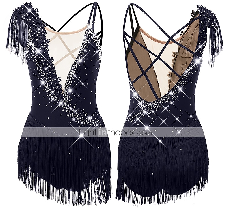 Eiskunstlaufkleid Damen Mädchen Eislaufen Kleider Schwarz Weiß Gelb Kreuz und quer Quaste Gitter Spandex Hochelastisch Wettbewerb Eiskunstlaufkleidung Ärmellos Latintanz Eislaufen Wintersport 2025 - $86.99 –P14
